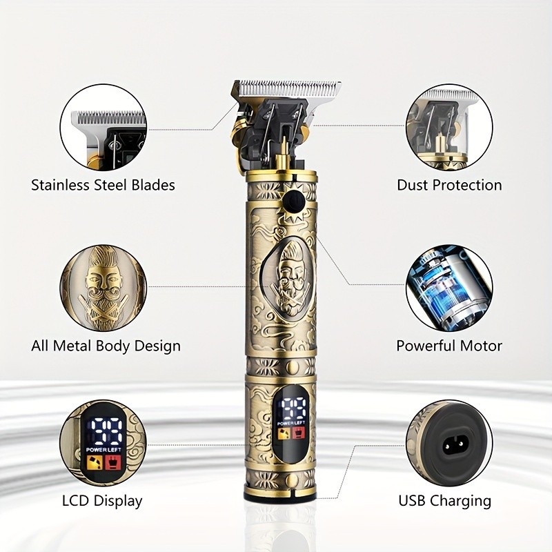 Hair Clippers For Man, T-Blade Trimmer, Nose Hair Trimmer, Hair Shaver Set, Clippers For Men Professional, Clippers For Hair Cutting, Electric Razor For Men, LCD Display (Bronze)