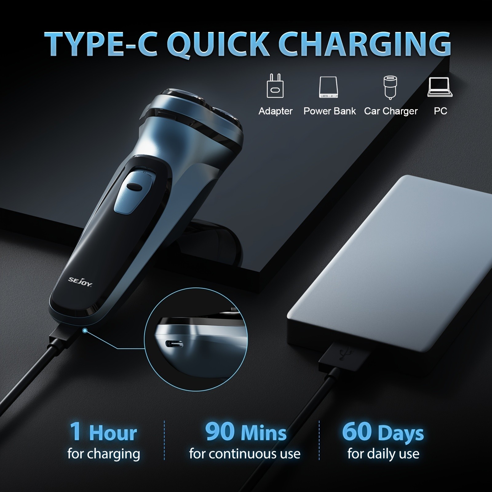 Sejoy Electric Razor For Men, Electric Face Shaver, Cordless Washable Rechargeable Shaving Machines, Fast Charging, Best Gifts For Men