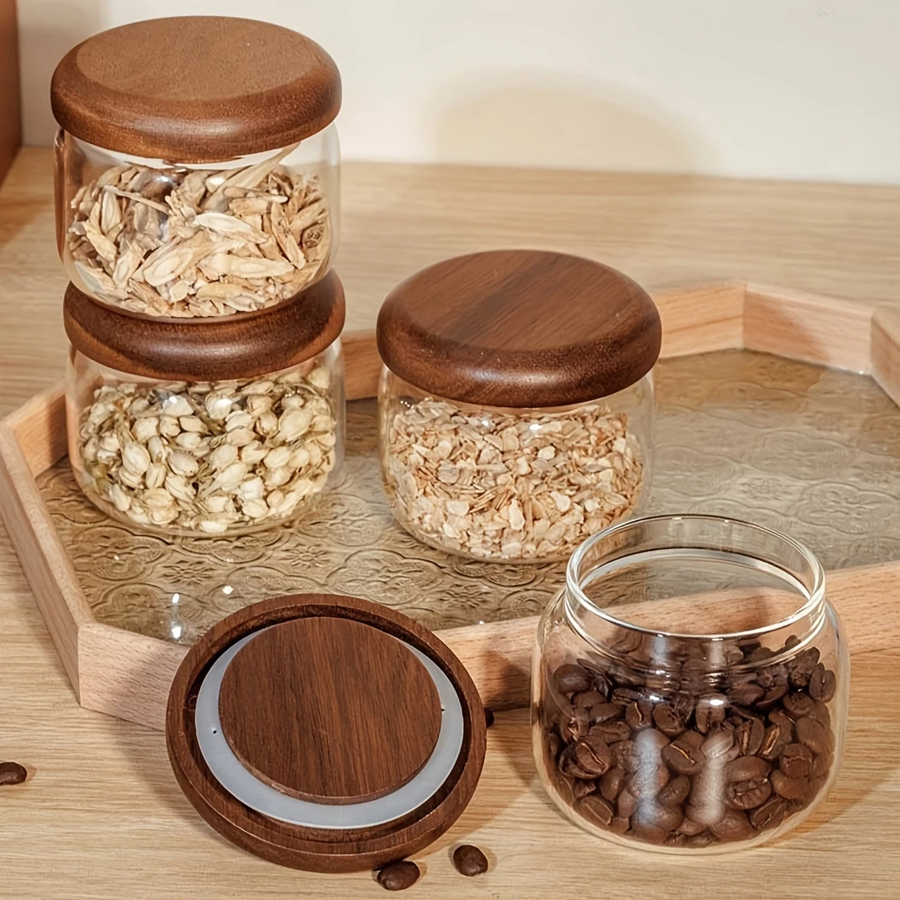 4 Small Glass Storage Jars with Airtight Lid  Perfect for Kitchen & Dining Room Organization