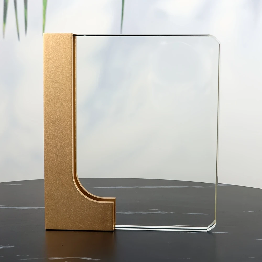 1pc Custom Crystal Trophy Frame Elegant Glass & Metal Stand, Vertical Rectangular Picture Frame with Polished Finish, Ideal for Weddings, Graduations, Birthdays, and More, Perfect Gift for Mothers Day, Fathers Day, Teachers Day, Thanksgiving, Valenti