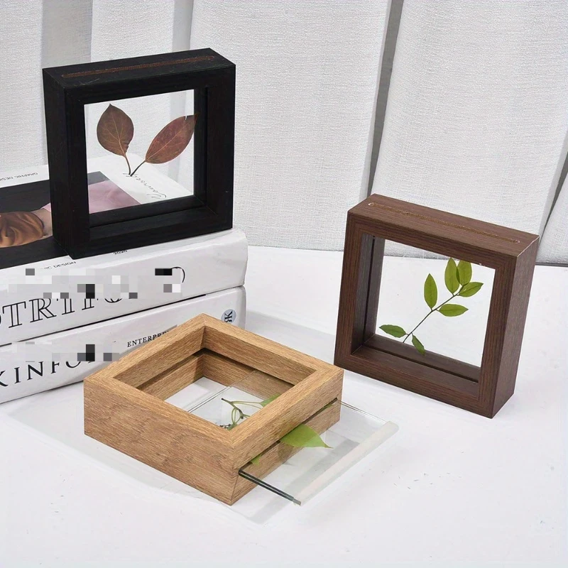 3pcs Wood Creative Double-Sided Glass Plant Specimen Photo Frame  New Chinese Stereo Frame, Transparent Wood Photo Frame for Artistic Display