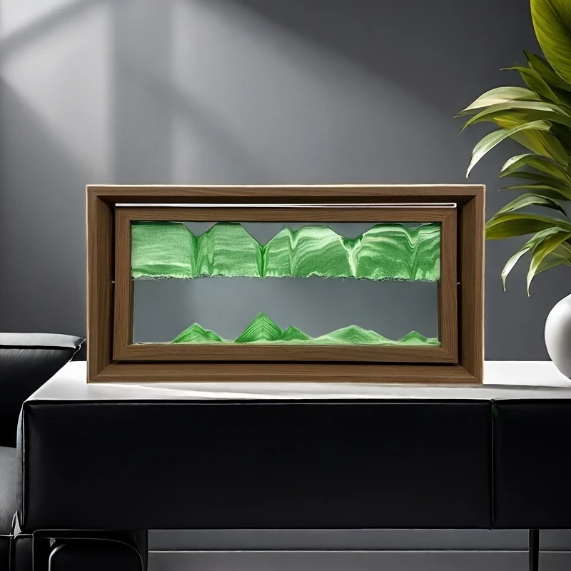 1pc 38.1cm Green High-end Furniture Decoration Unique Glass Artwork  Independent Packaging Large Size 3D Sand Painting, Flippable Wooden Picture Frame, Exquisite Desktop Ornament, Suitable for Living Room, Dining Table, TV Cabinet, Office Relaxation Deco