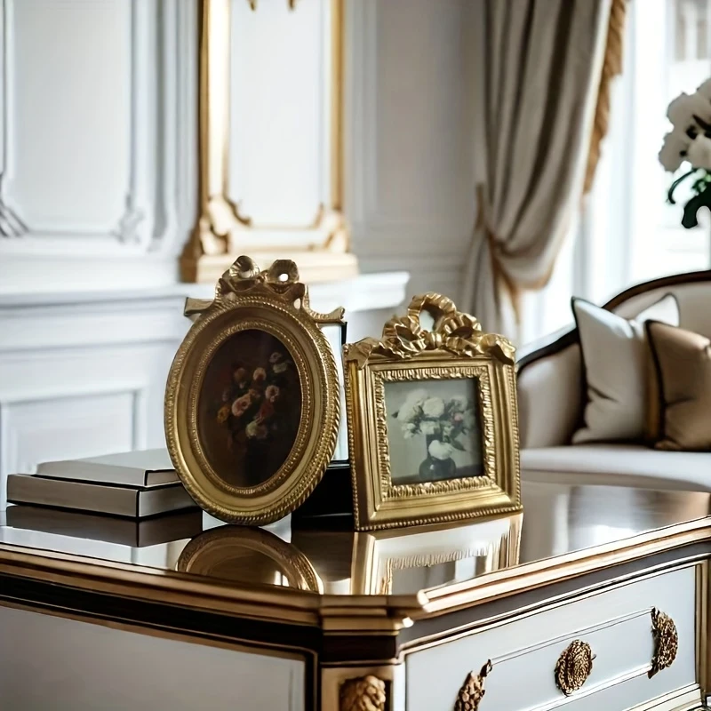 1pc Retro Copper Frame  Retro Copper and Golden Glass Oval Frame | Elegant European Decorative Arts and Crafts | Perfect for Living Room, Unique Gift Ideas, Ideal for Room Decoration