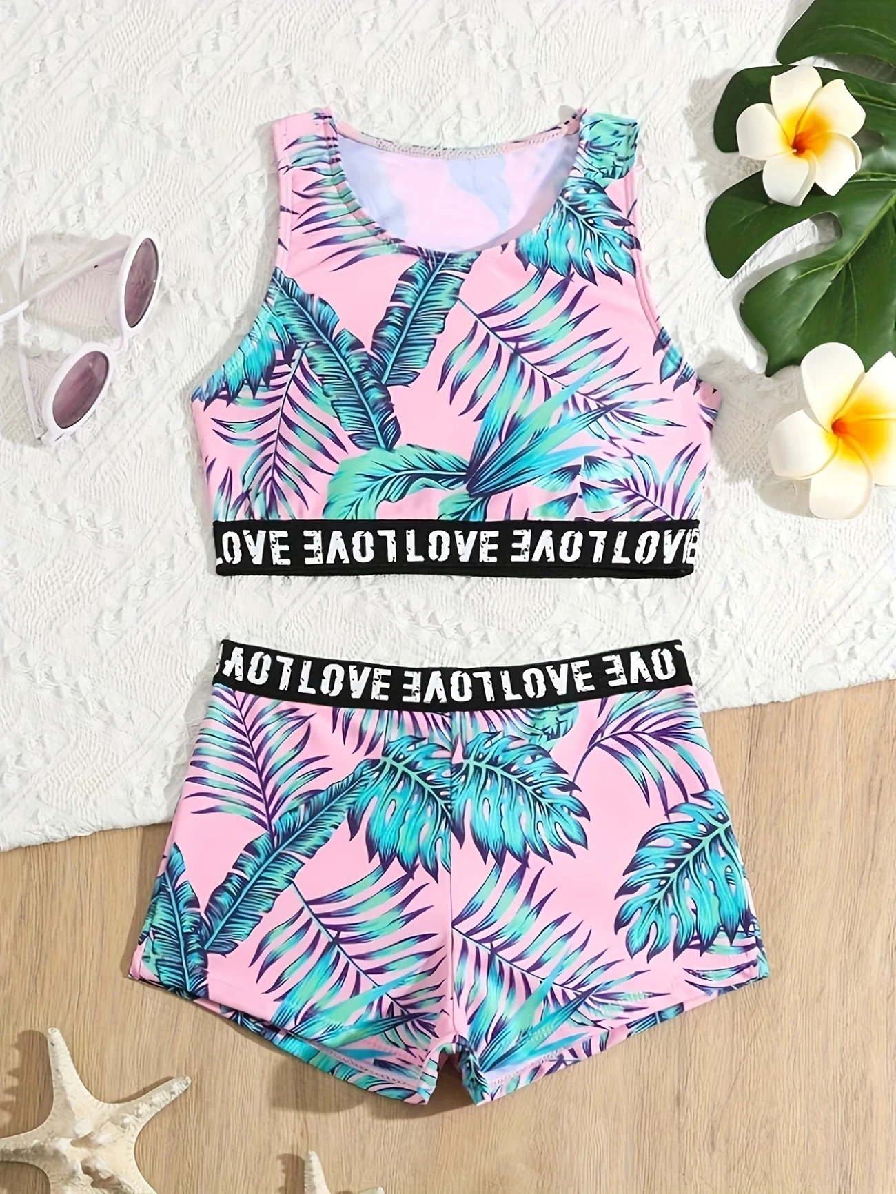 Girls' Casual and Fashionable Two-Piece Printed Swimsuit Bikini Set