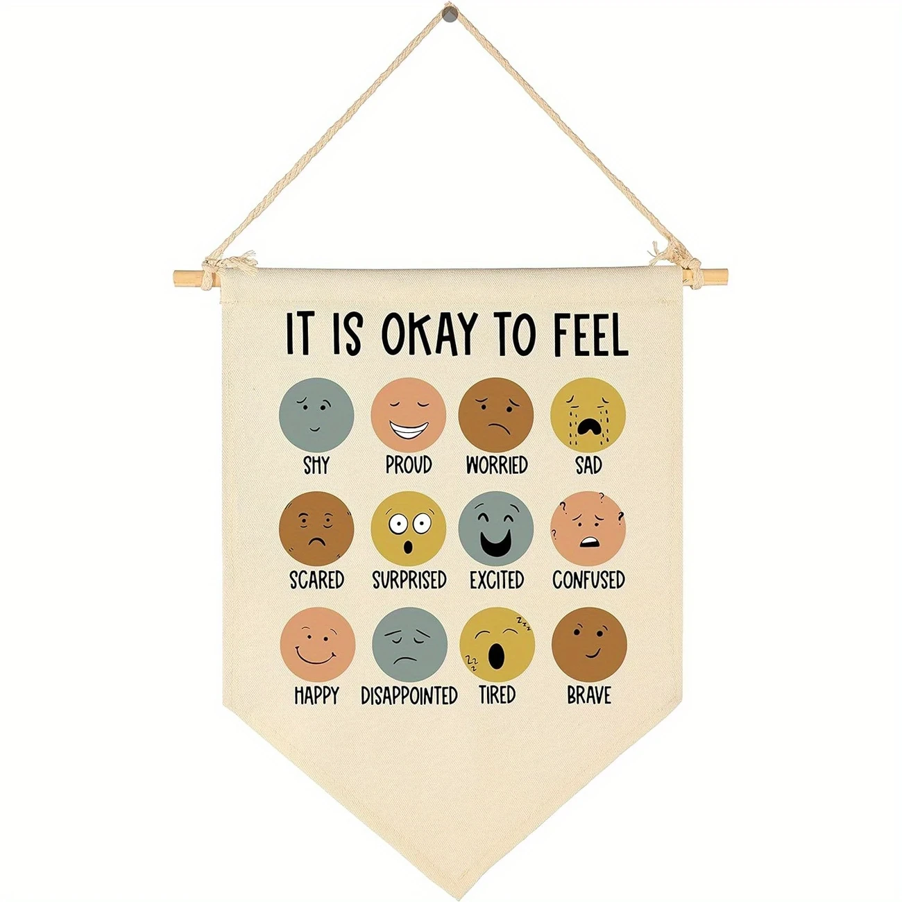 "It's Okay to Feel" Mental Health Canvas Banner - Inspirational Wall Decor for Classroom, Nursery, Bedroom, Playroom & Front Door