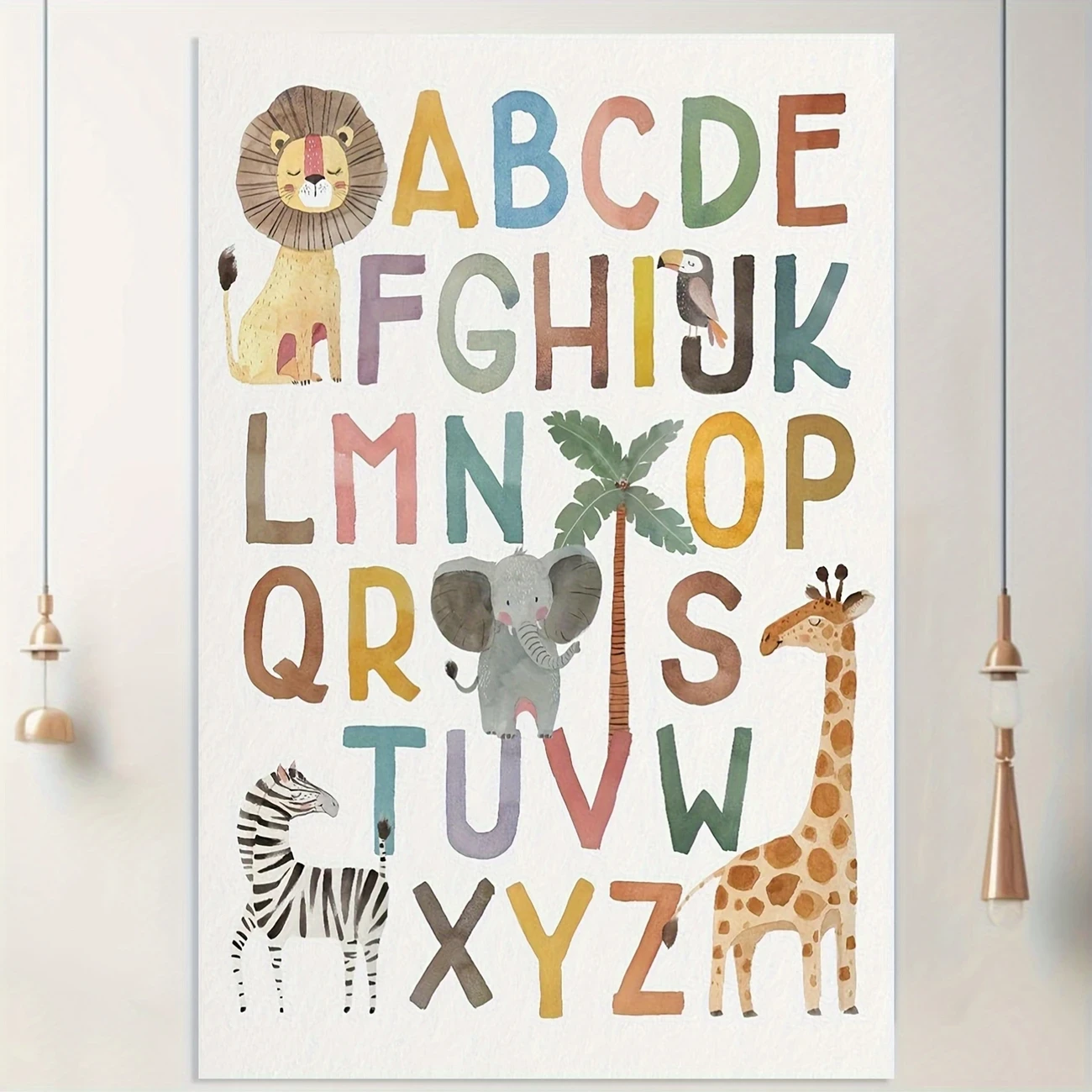 1pc Frameless Alphabet Animal Wall Art Canvas  Vibrant ABC Zodiac Design