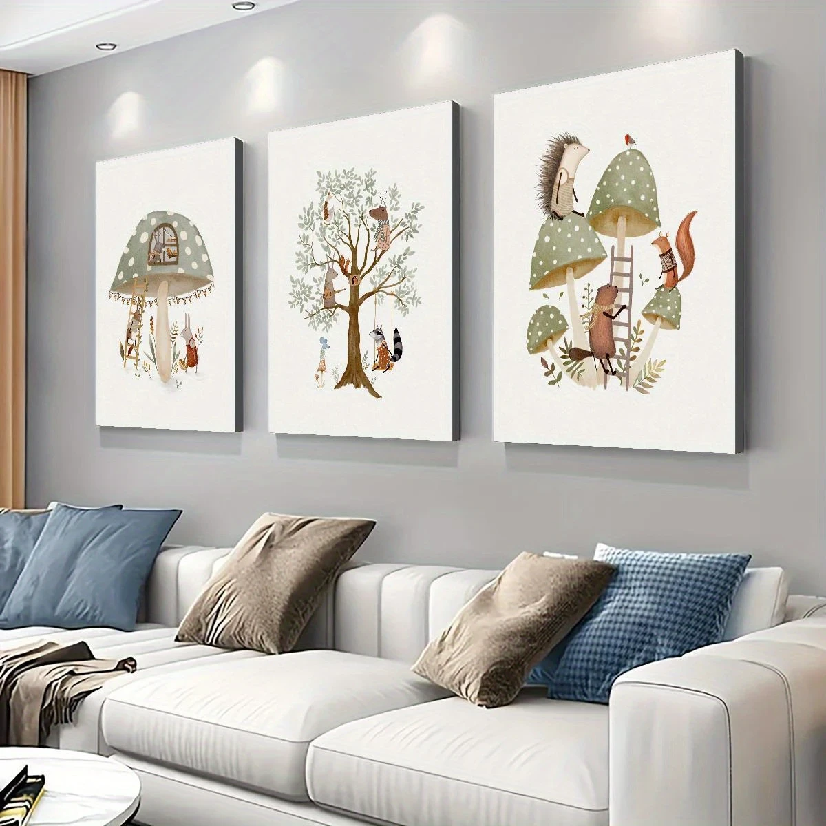 3pcs Wooden Framed Whimsical Art Prints  Woodland Animal Murals