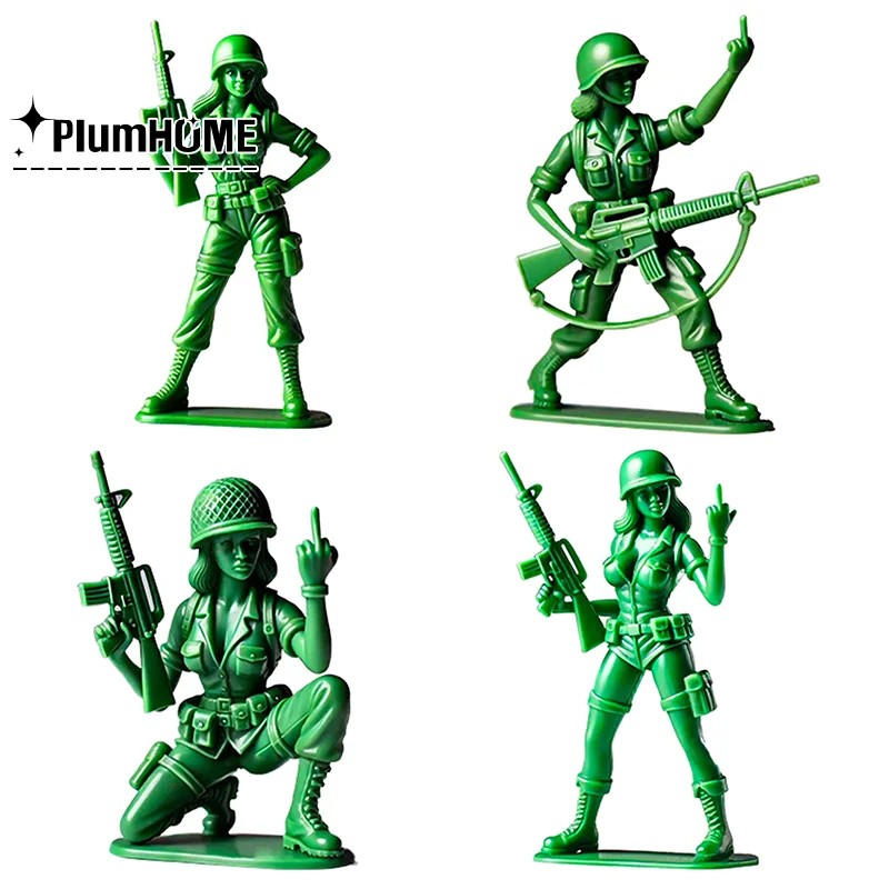 Humorous Female Green Soldier Funny Green Woman Statue