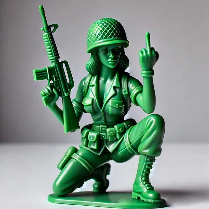 Humorous Female Green Soldier Funny Green Woman Statue