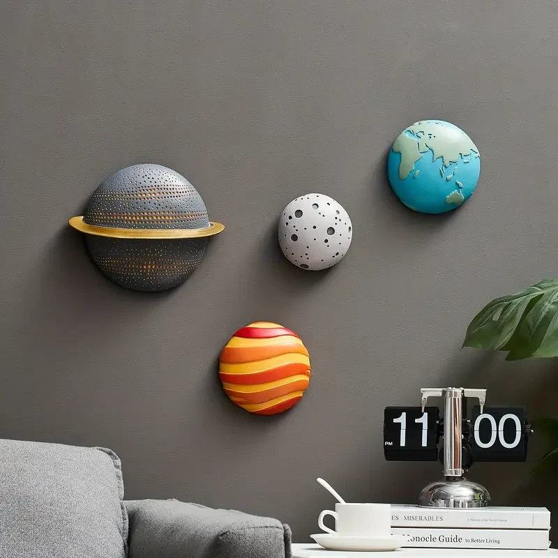 4pcs Modern Outer Space Planets Wall Decor  3D Planet Earth Solar System Sculptures for a Celestial-Themed Room