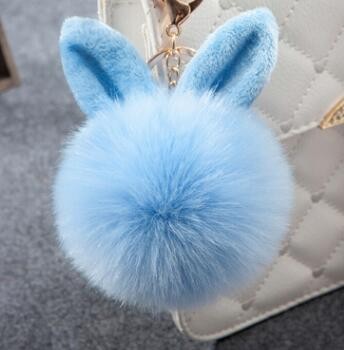 Fluffy Bunny Keychain in Blue