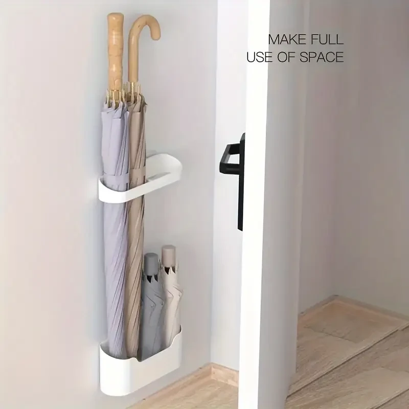 Modern 2-Piece Wall-Mounted Umbrella Holder with Drip Tray