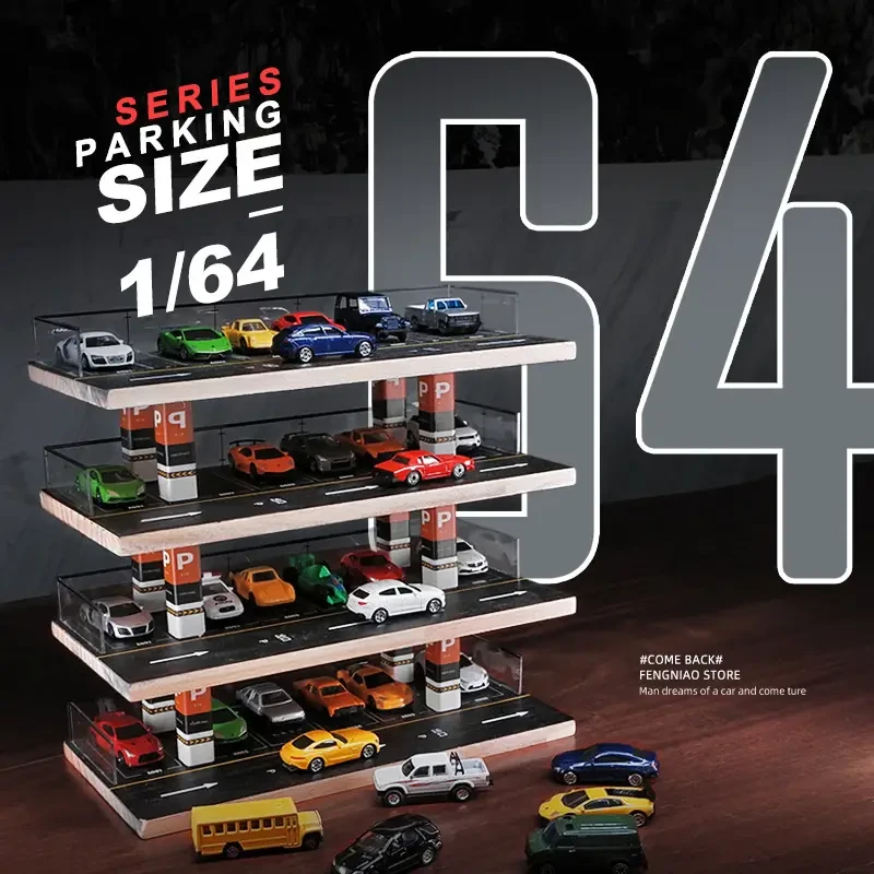 4-Tier 1/64 Scale Acrylic Parking Garage Display with Solid Wood  Transparent Collection & Storage Cabinet for Die-Cast Cars, Educational Stacking Toy, Easy Organization, Ideal for Collectors Ages 14+
