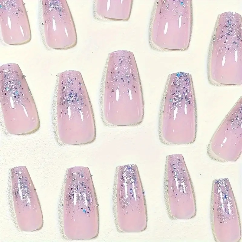 French Coffin Nails With Glitter
