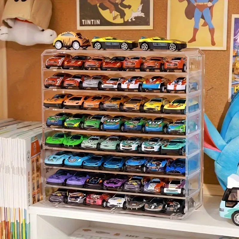 8-Compartment Detachable Acrylic Toy Car Display Box  Multi-Layer Transparent Storage Case for Collectible Golden Cars