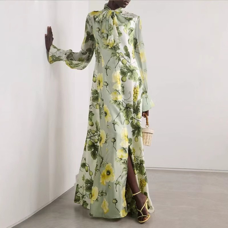 Women's Printed Pleated Dignified Flowers Dress