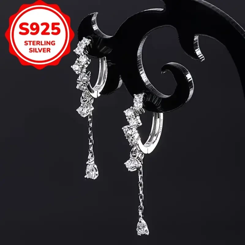 Luxury & Classic 925 Sterling Silver Tassel Drop Earrings  Delicate Temperament Accessory for Daily Wear & Parties, Perfect Gift for Ladies, 1.9g