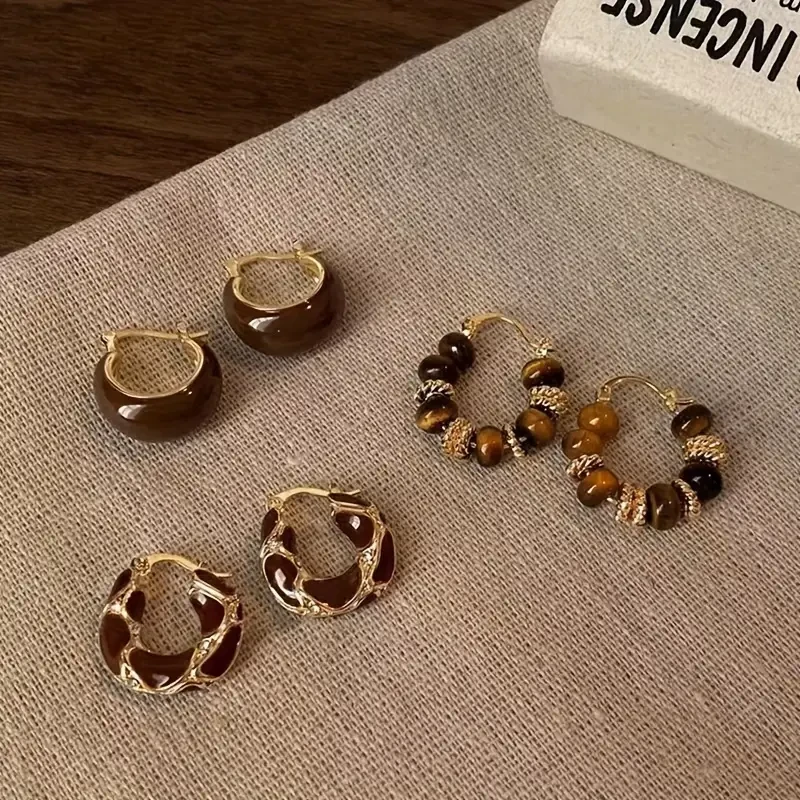 3 Pairs of Vintage Oil Drop U-Shaped Earrings for Women  Simple Hoop Earrings, Elegant & Versatile Jewelry