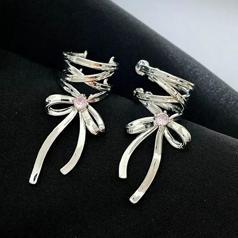 Fashion Jewelry New Ribbon Aesthetics Ear Clips Ballet Style Ribbon Bow-knot Ear Cuff For Women Fashion Non-Piercing Ear Clips Earrings