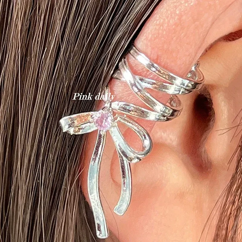Fashion Jewelry New Ribbon Aesthetics Ear Clips Ballet Style Ribbon Bow-knot Ear Cuff For Women Fashion Non-Piercing Ear Clips Earrings