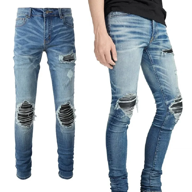 Men's Patched Skinny Jeans