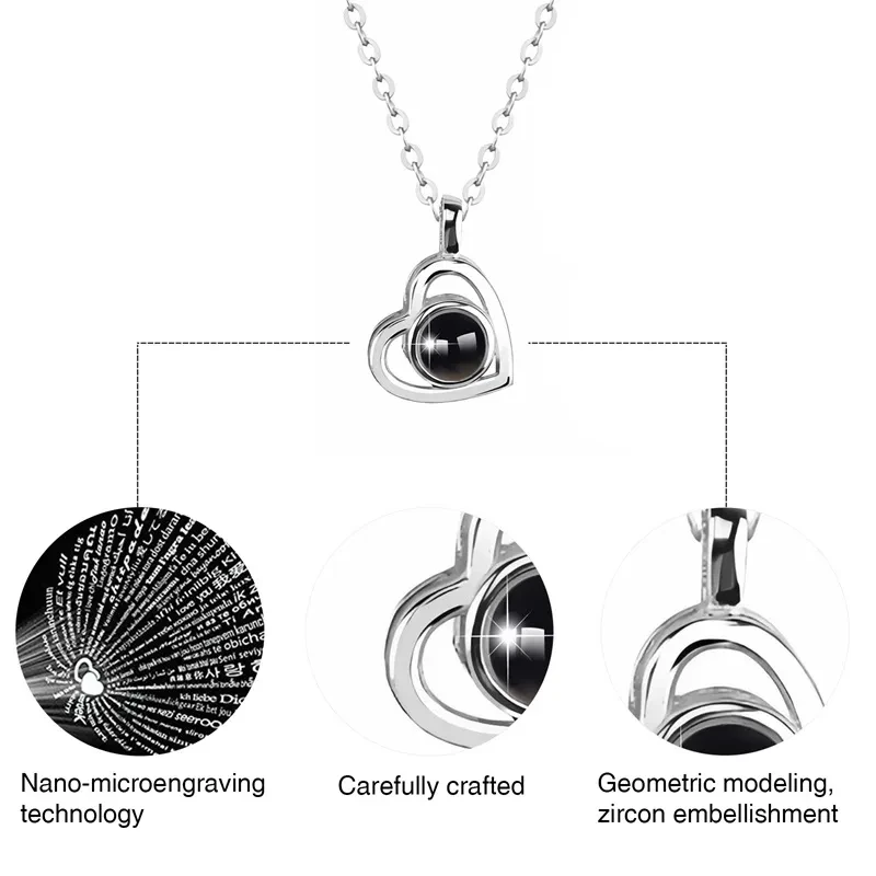 100 Languages I Love You Necklace Nano Projection Customized Color Pictures Photo Love Europe And America