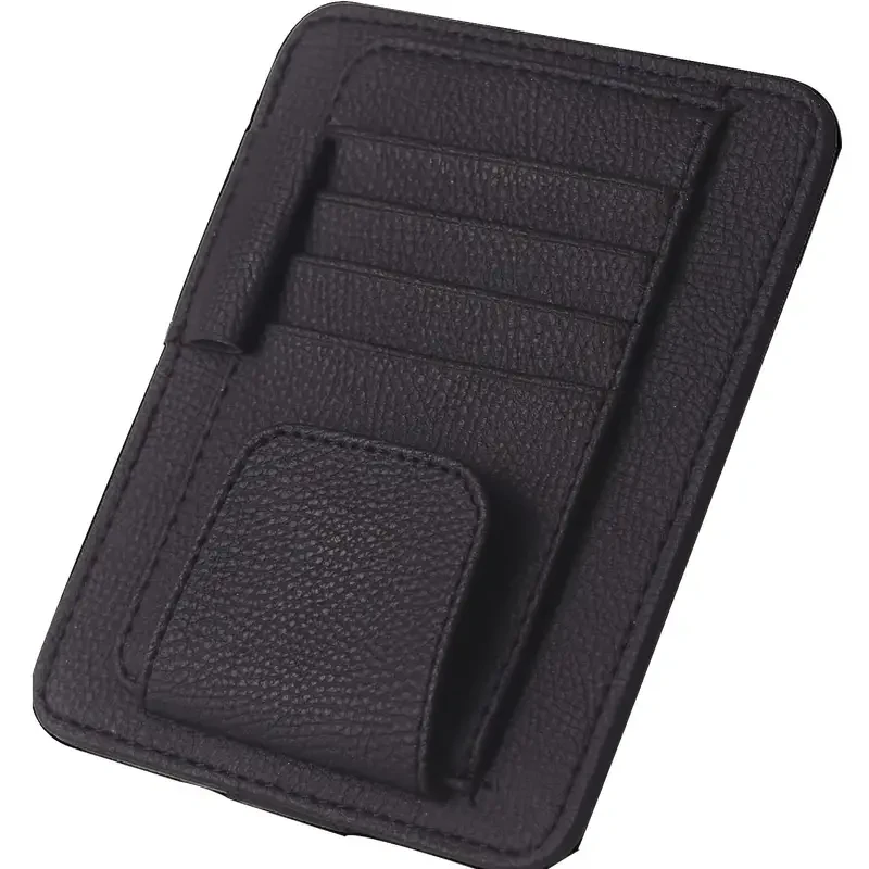 Small PU Leather Car Sun Visor Organizer Clip  For Trucks/Cars, Holds Cards, Sunglasses, Car Registration, Driving License, Insurance Info, and Pen