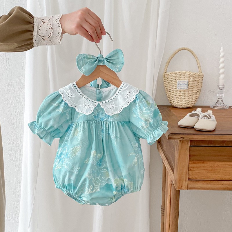 Baby Triangle Rompers Girl Puff Sleeve Dress