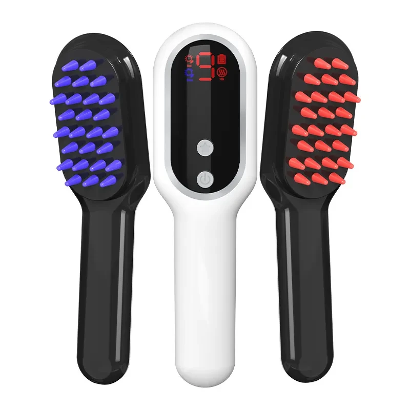 Electric Head Massager Magnetic Therapy Hair Growth Comb Blue Red Light Scalp Massage Brush Relieve Fatigue Pressure LED Display