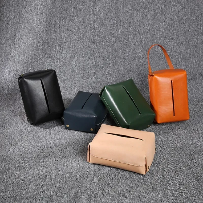 Leather Tissue Storage Box Foldable Hangable Napkin Holder Paper Drawer Case