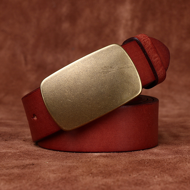 Wide Top Layer Smooth Buckle Retro Frosted Belt