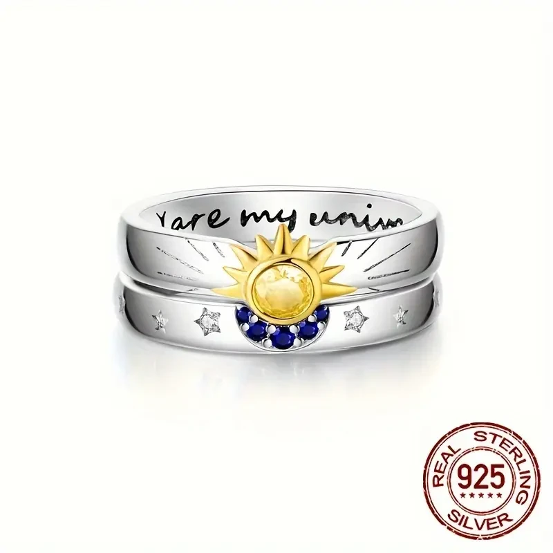 Double Ring Sterling Silver 925 Sun Moon Star Combination Ring Set: A Stunning Jewelry Set for Every Occasion