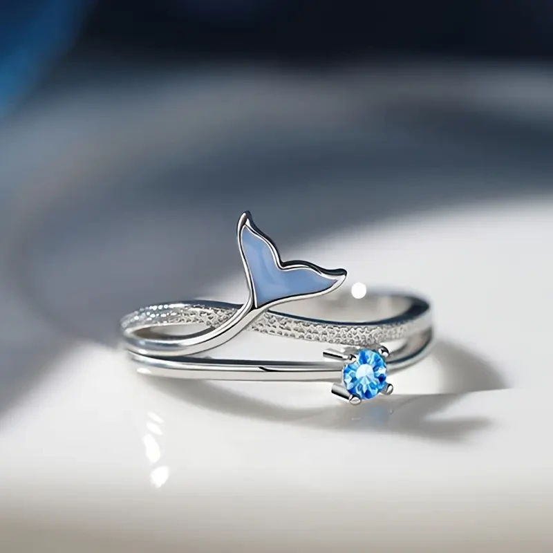 Adjustable Dolphin Tail Enamel Ring with Synthetic Zirconia: A Stylish and Meaningful Gift