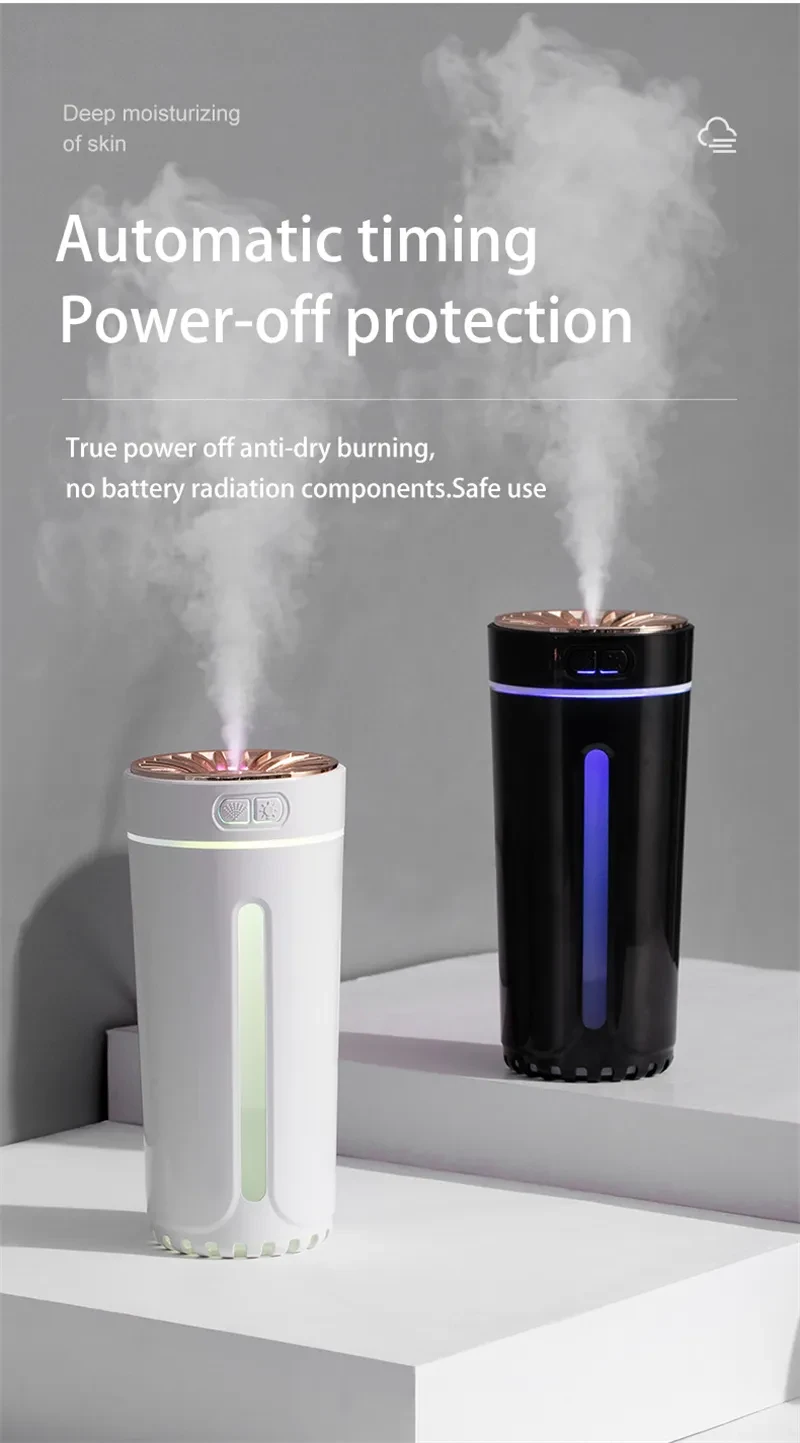 Wireless Air Humidifier Colorful Lights Mute Ultrasonic USB Fogger Diffuser Purifier 800mAh Rechargeabl Cool Mist Maker For Car