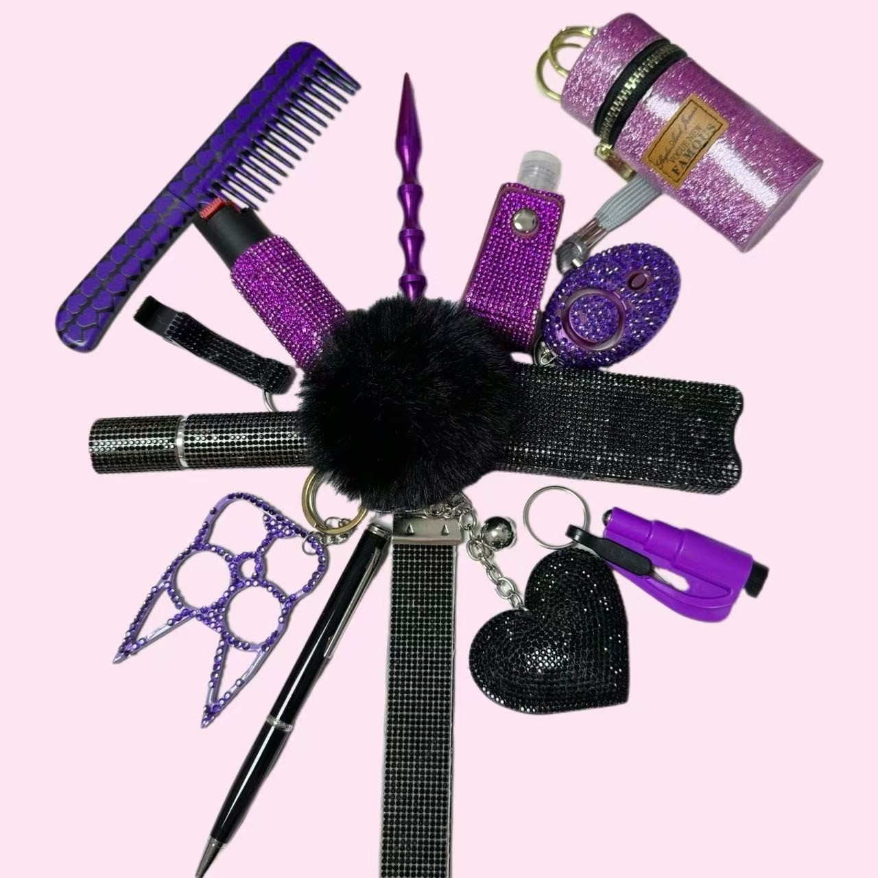 Ladys Home Purple Black Defense Keychain Set