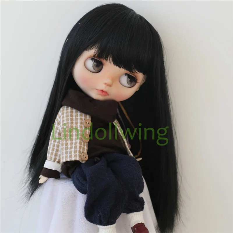 9-10 Inch Blythe Wig Long Straight Black Hair