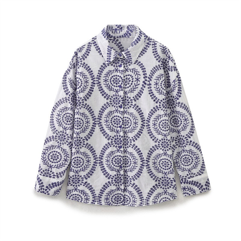 European And American Style Printed Floral Embroidered Top