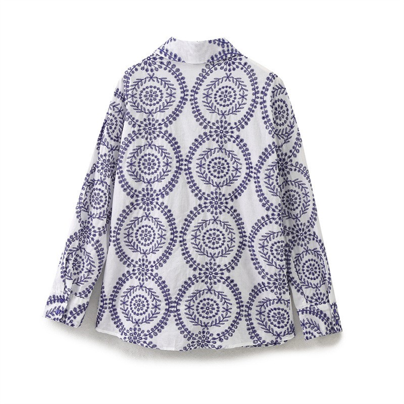 European And American Style Printed Floral Embroidered Top