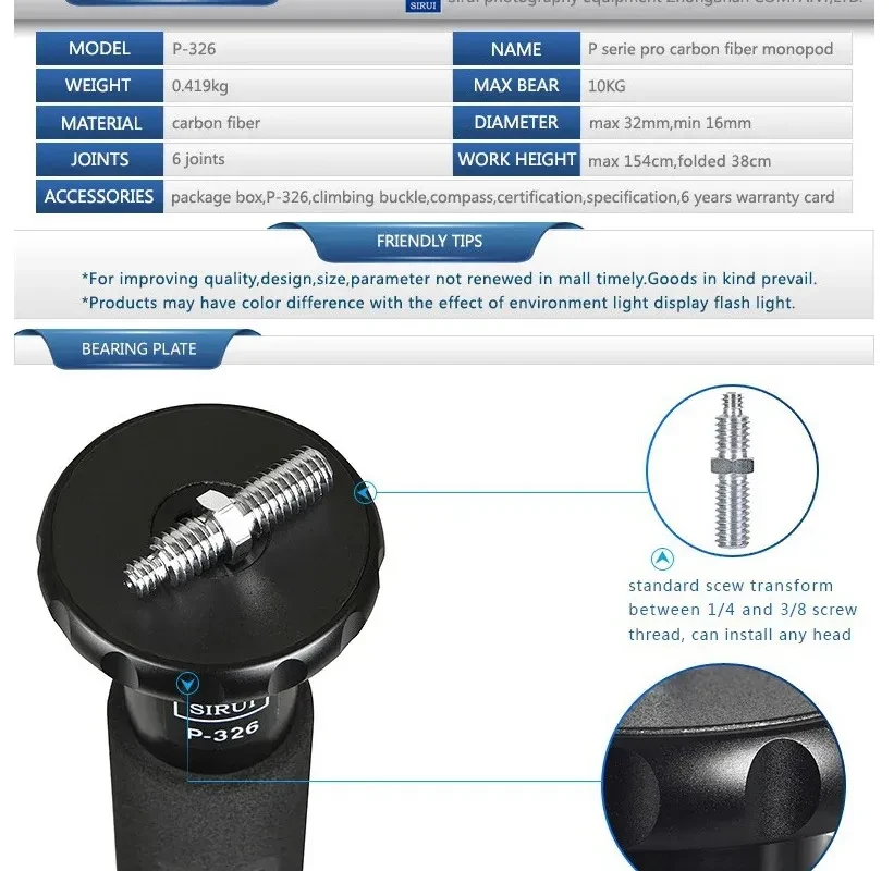 Carbon Monopod SLR Camera Photography Portable Travel