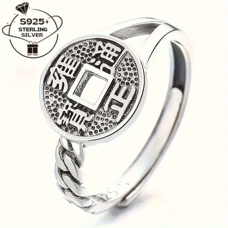 Vintage-Inspired 925 Sterling Silver Coin Ring  A Timeless Blend of Tribal Elegance and Everyday Versatility