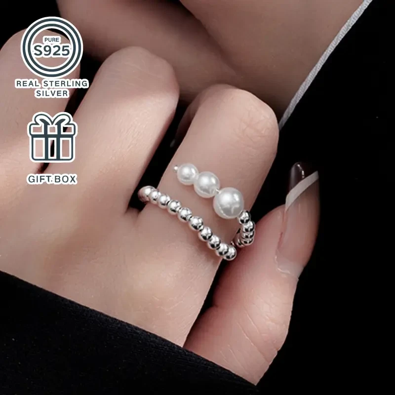 S925 Silver Ring with Bead Inlay  Minimalist Elegance for Every Journey