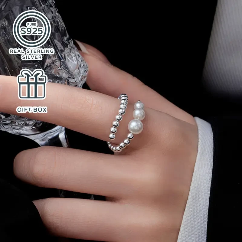 S925 Silver Ring with Bead Inlay  Minimalist Elegance for Every Journey
