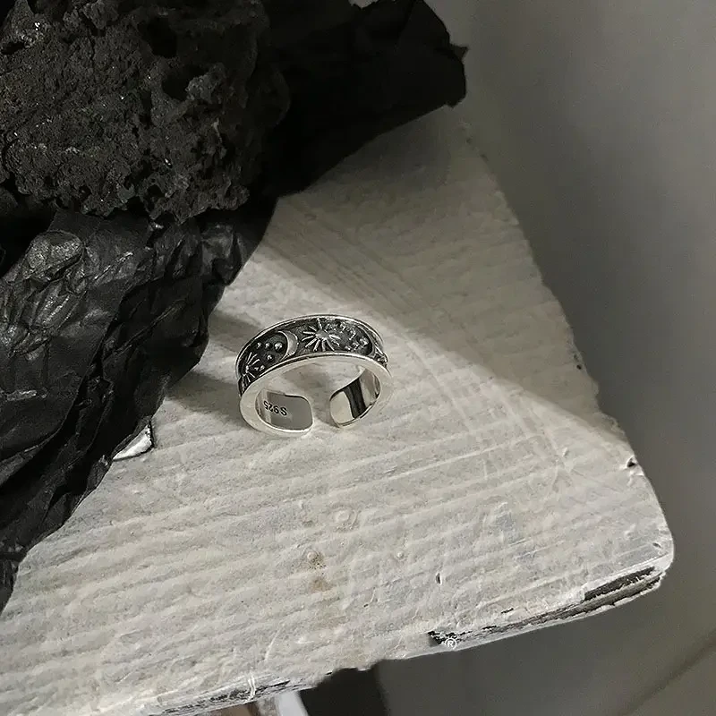 Vintage-Inspired "Stars and Moon" Open Ring for Women  A Mystical Symbol of Night, Style, and Identity