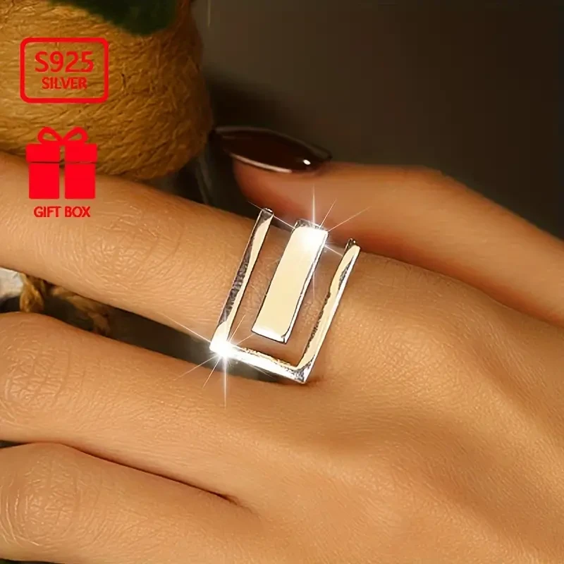 925 Sterling Silvery Adjustable Geometric Open Ring  Timeless Simplicity, Everyday Elegance