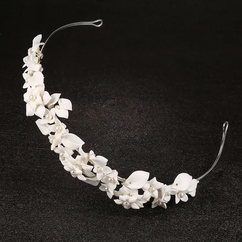 Handmade White Ceramic Flowers Headwear