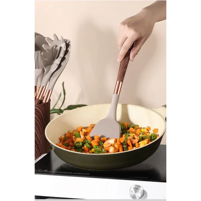 Silicone Kitchenware Set 11-piece Gold-plated Wood Grain Handle Non-stick Pan