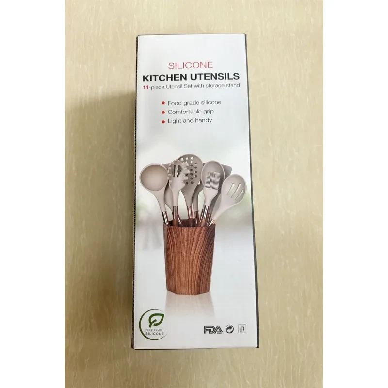 Silicone Kitchenware Set 11-piece Gold-plated Wood Grain Handle Non-stick Pan