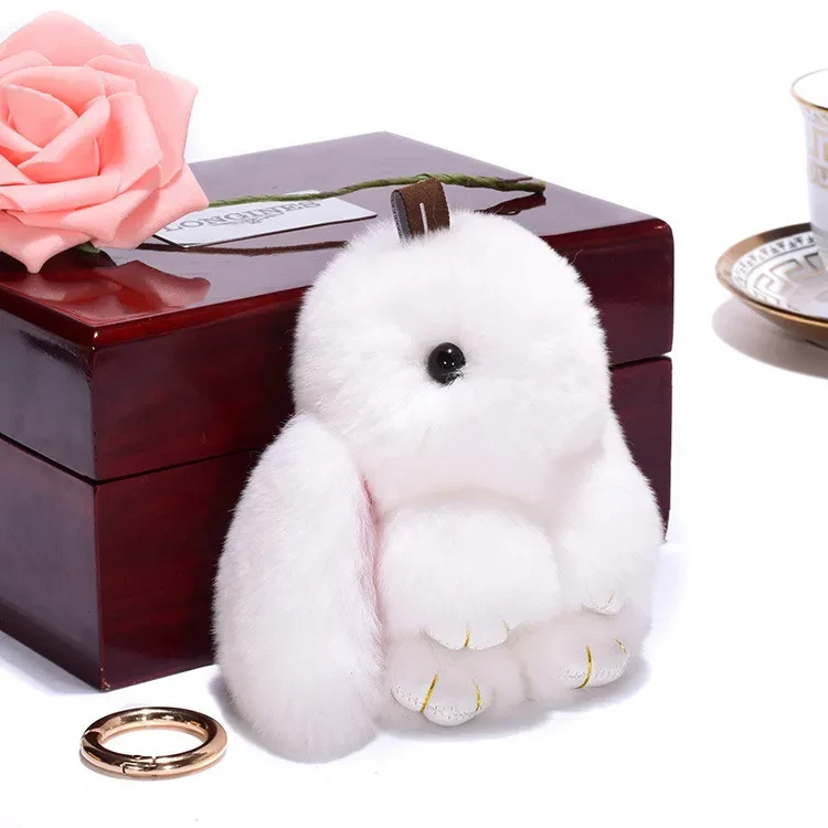 Fluffy Bunny Keychain Blue