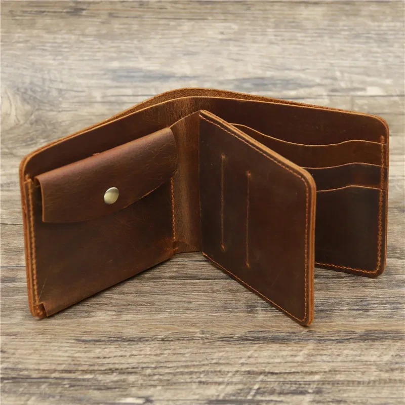 Men's Wallet Leather Wallet Retro Rough Tri-fold First Layer Cowhide