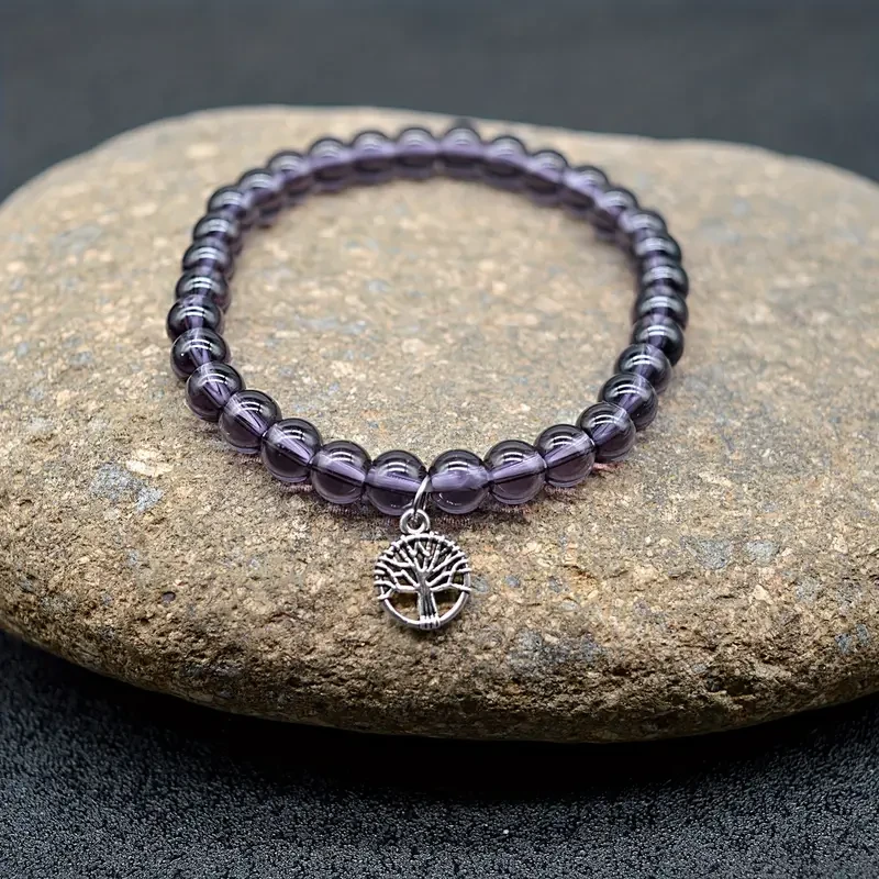 Bohemian Style Purple Beaded Bracelet with Tree of Life Charm  Fashion Accessory, Perfect for Holiday Gifts